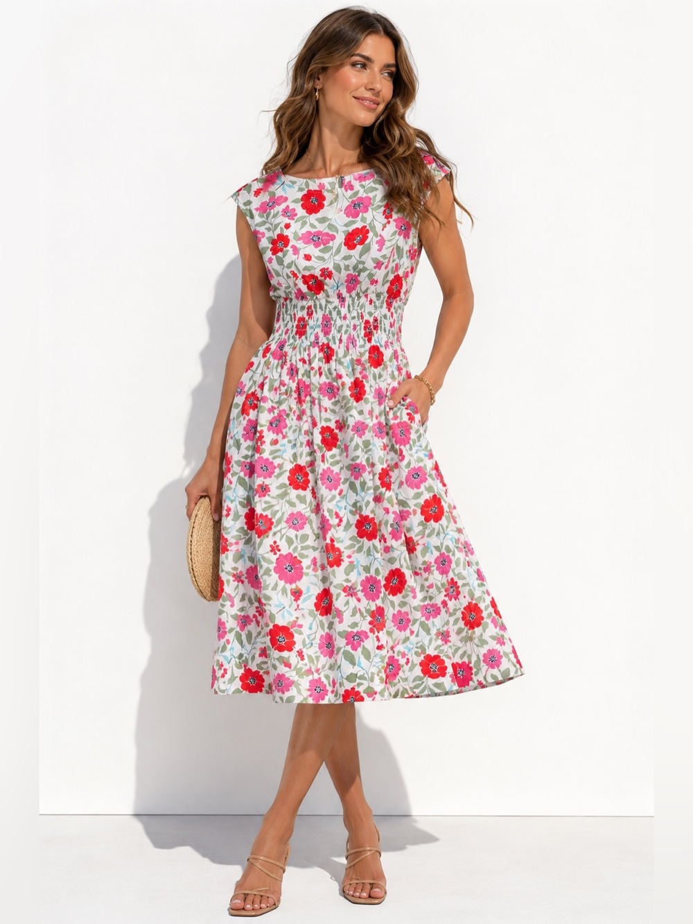 Kate Spade New York Floral Cotton Smocked Waist Dress Size 4